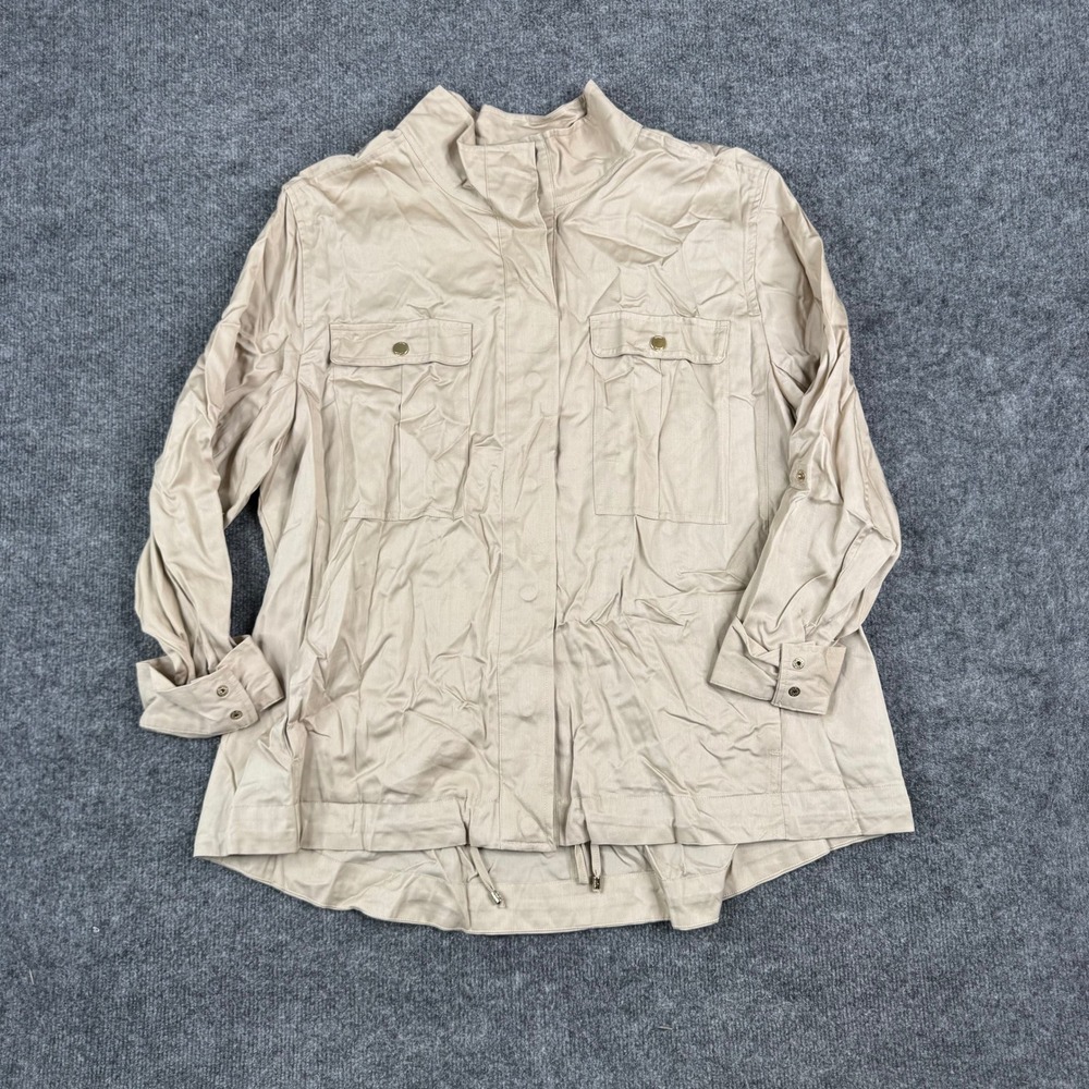 Tommy Hilfiger Jacket Womens Size 0X Beige Utility Safari Drawstring Hem Pocket